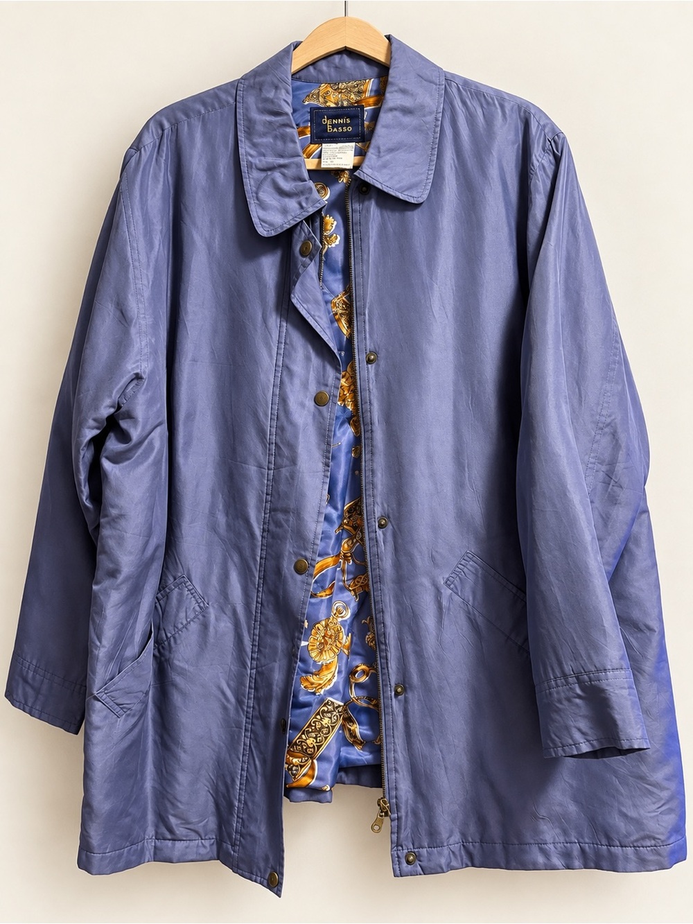Vintage Dennis Basso 100% Silk Blue Jacket Coat Size Large – Oversized Fit